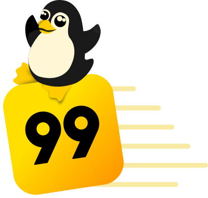 Imagem da logo da 99 e do mascote  Tux
