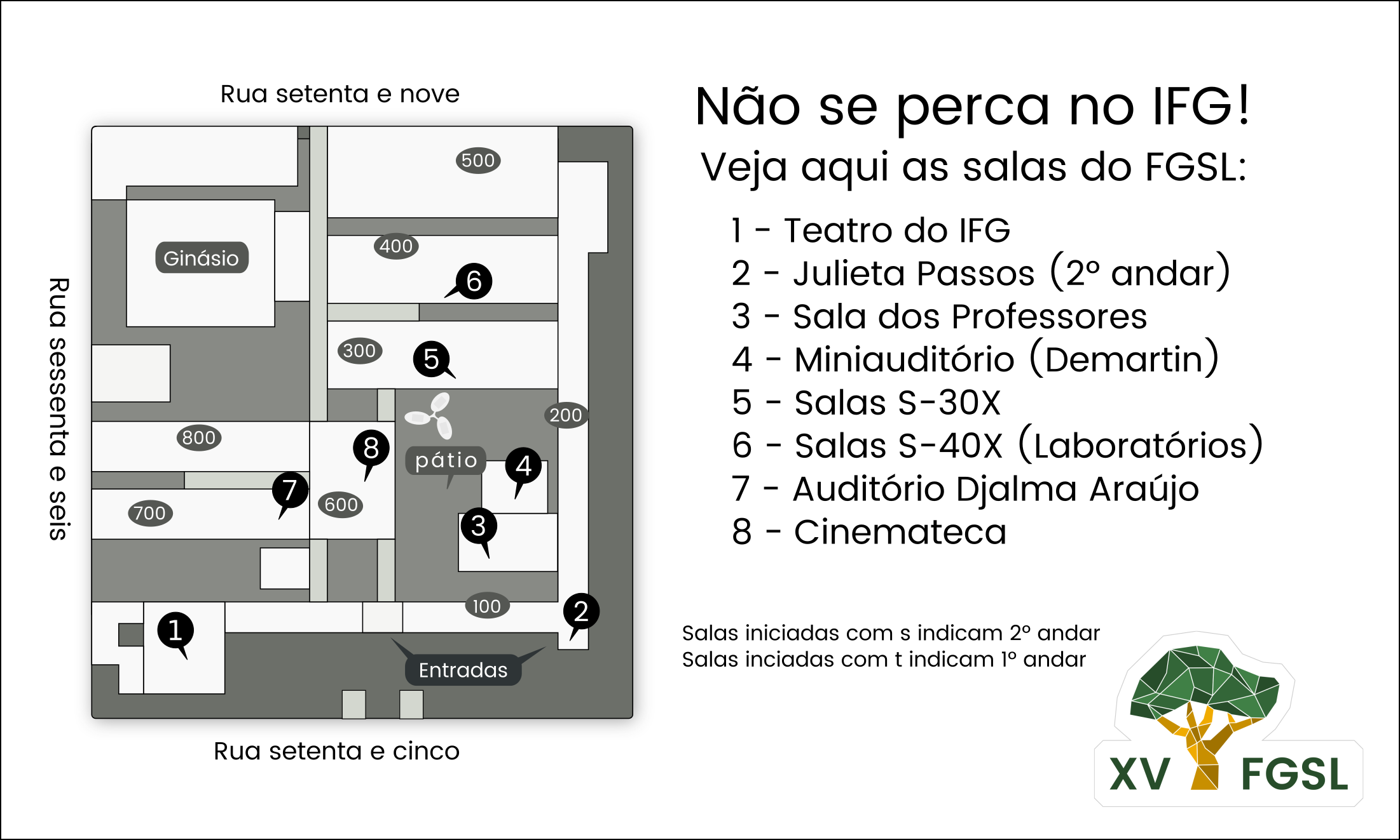 Imagem com Mapa Interno do IFG, mostrando a localização das salas.